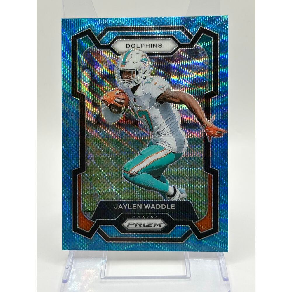 2023 Panini Prizm Jaylen Waddle Blue Wave Refractor 156/199 SP Dolphins Broncos